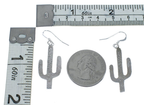 Native American Sterling Silver Turquoise Cactus Hook Dangle Earrings AX129505